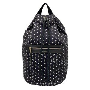 Auth SAINT LAURENT PARIS City Sailor Drawstring Rucksack Black White